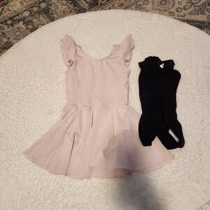 Kids Ballet Dance Leotard Dress‎ Tights Set Pink Size 100